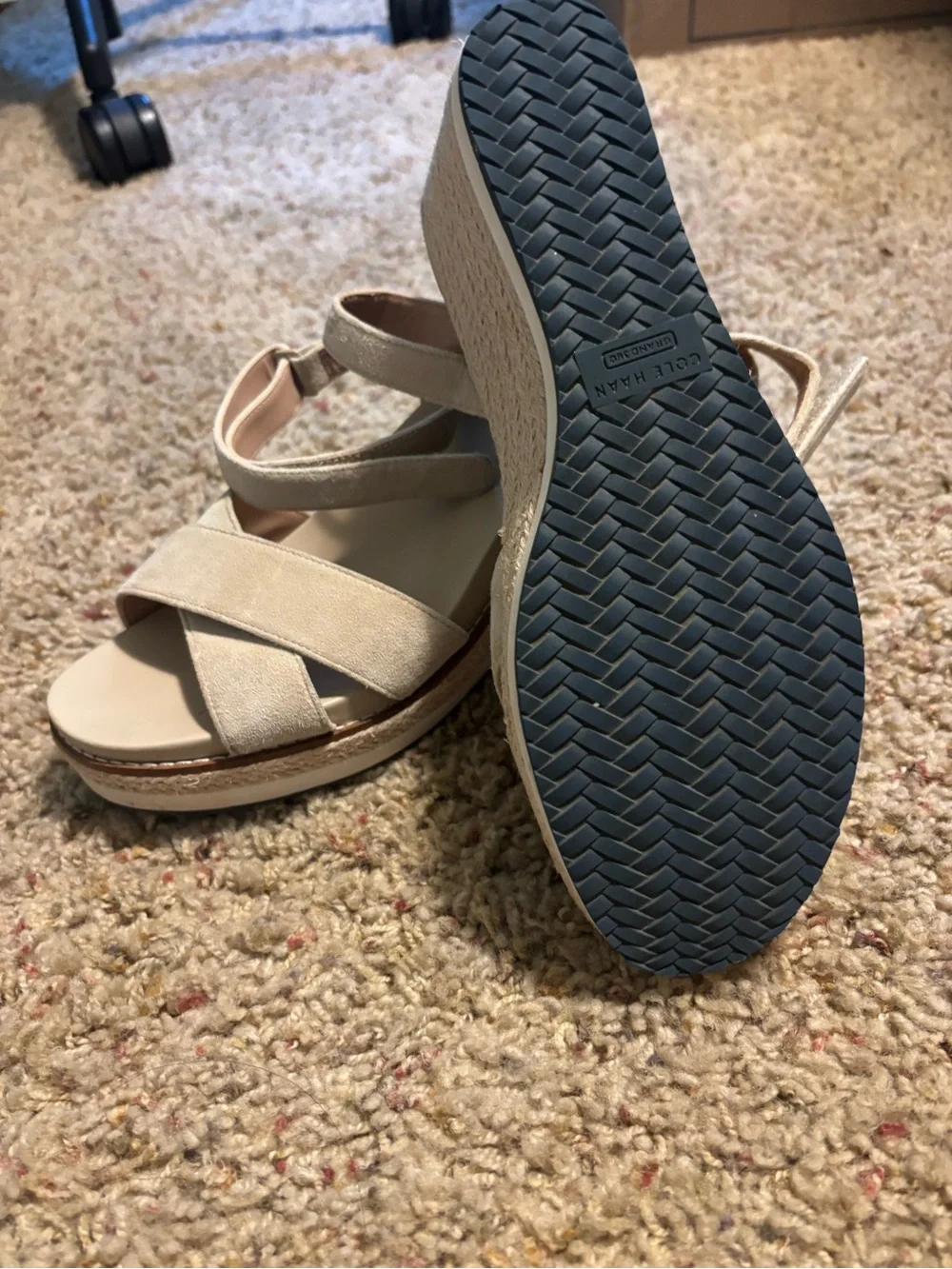 Women’s Cole Haan Cream Espadrille Wedge Sandals - Stylish Ankle Strap